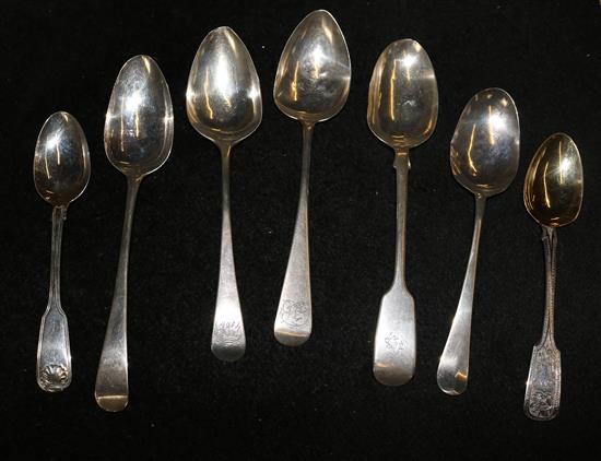 7 assorted 18/19th Century silver tablespoons